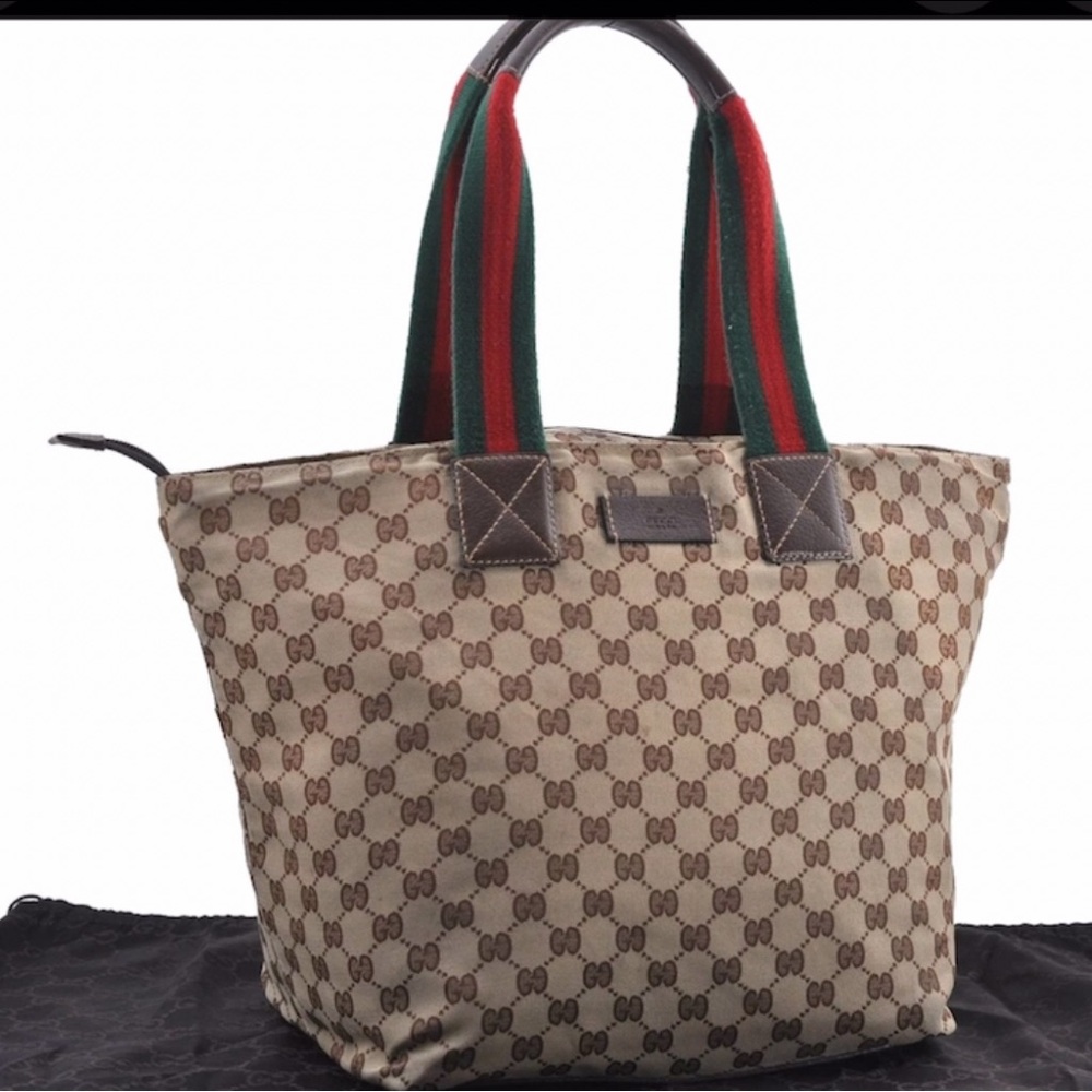 Authentic Gucci Cream and Brown Tote with Signature Monogram